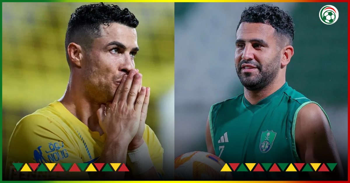 Riyad Mahrez in a tussle with Cristiano Ronaldo over this!