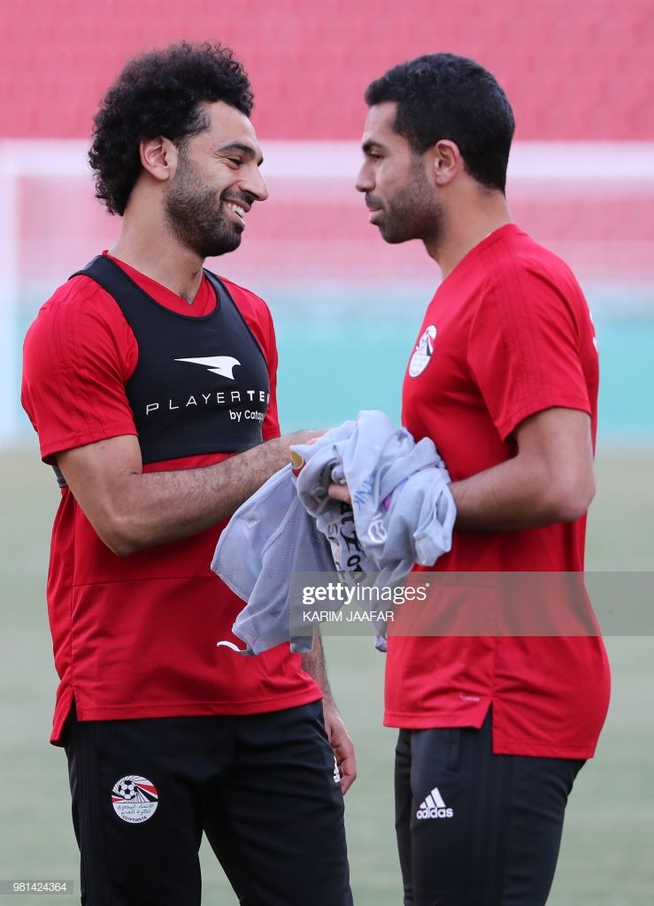 egypts forward mohamed salah and ahmed fathi attend a training at picture id981424364