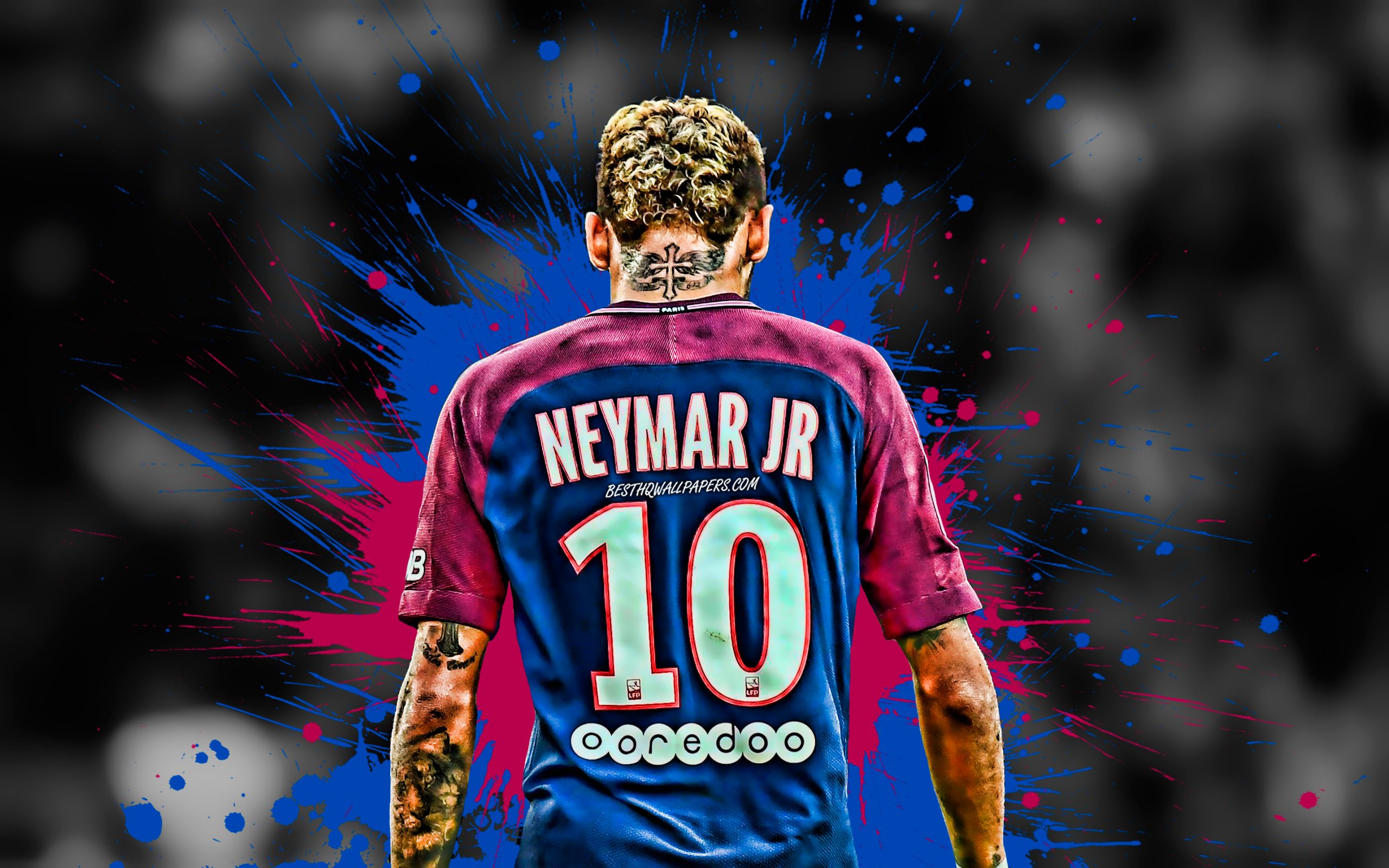 neymar blue and purple blots brazilian footballers psg back view scaled