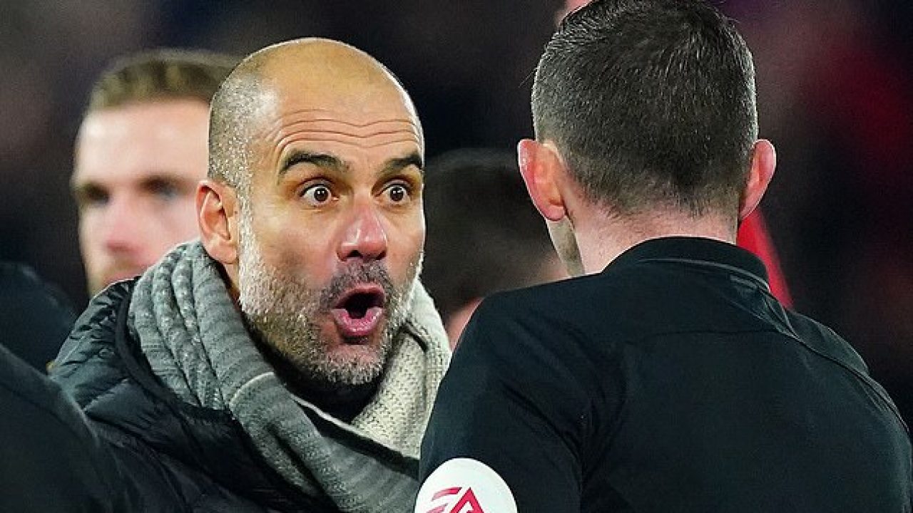 twice pep guardiola fumes after being denied a penalty for