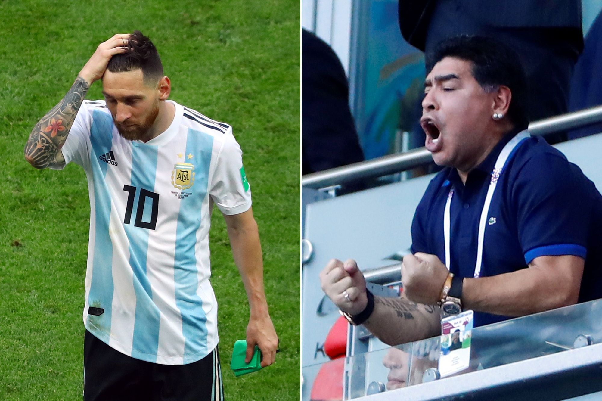 coupe du monde apres la victoire de la france sur l argentine les larmes de messi et maradona