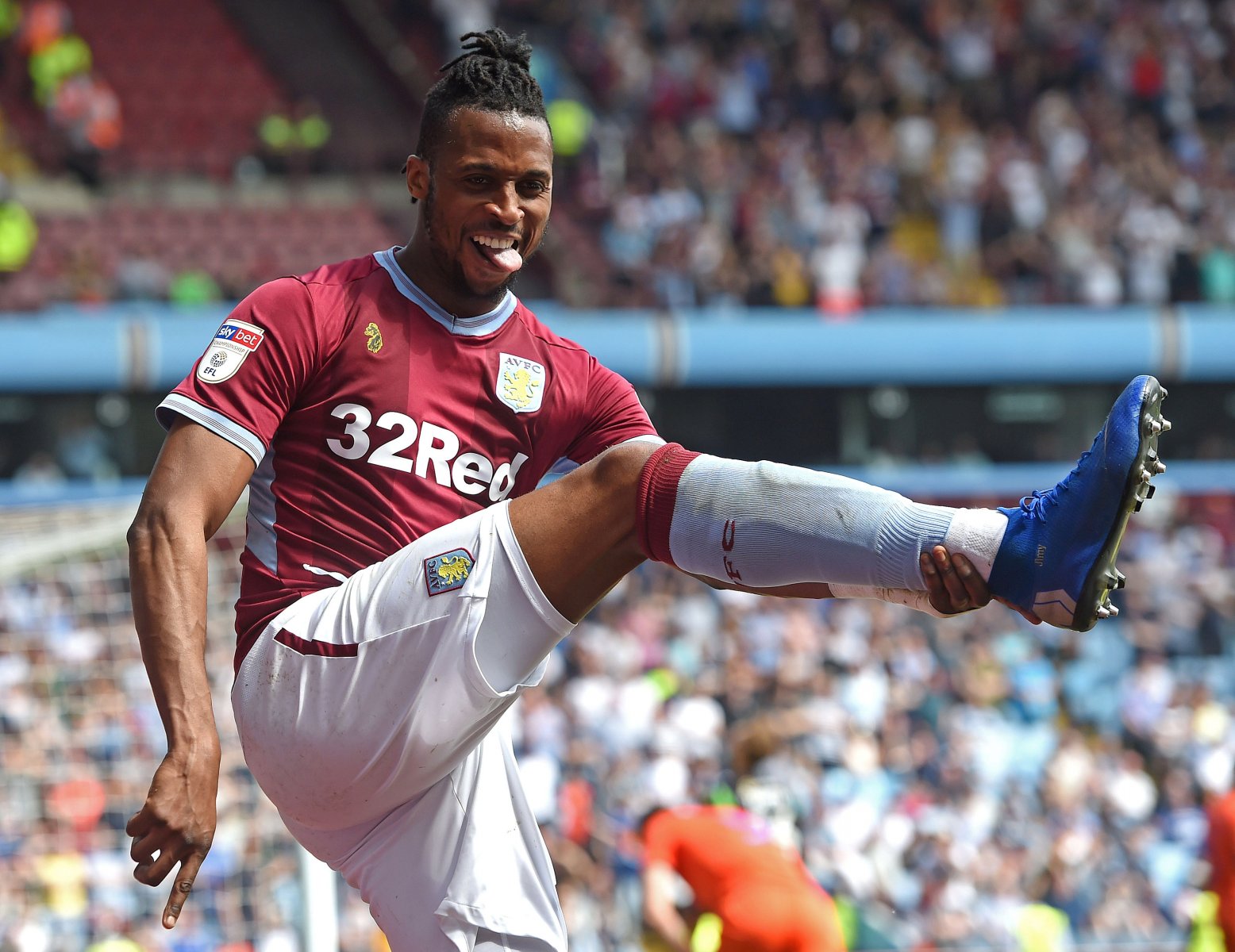 aston villas jonathan kodjia celebrates scoring their first goal v millwall