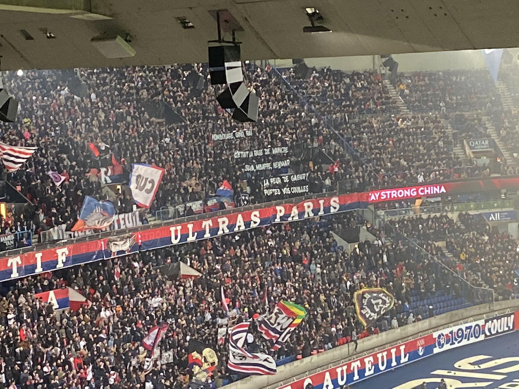 psg ultras banner psg vs bordeaux ligue 1 2020