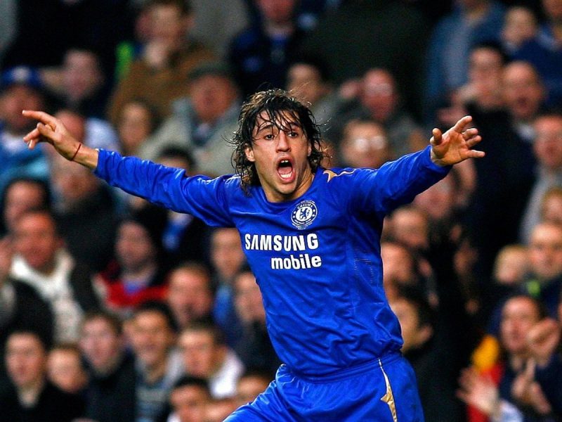 chelseas crespo appeals against a disallowed goal during soccer match against wigan athletic in lon