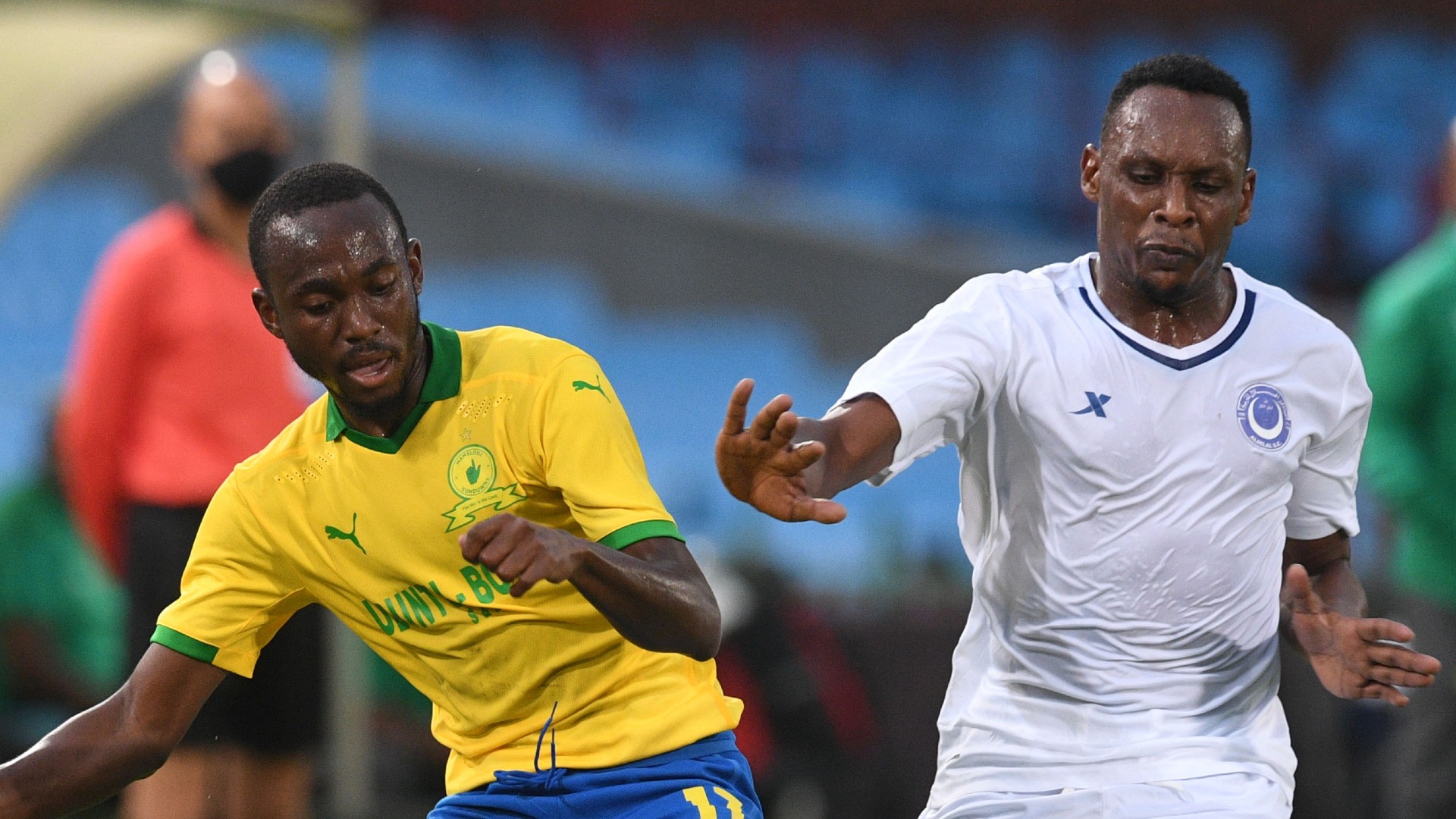 peter shalulile of mamelodi sundowns challenged by samawal merghani noureldin elyas february