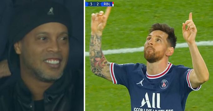 La réaction de Ronaldinho au penalty panenka de Lionel Messi a été filmée par une caméra.