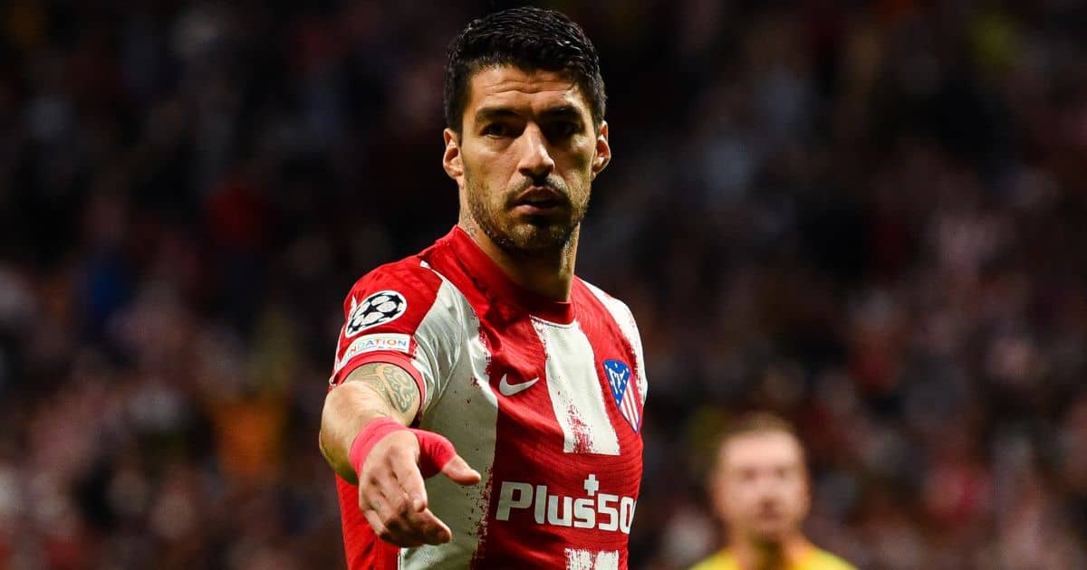Luis Suarez pointing during a Champions League match between Atletico Madrid and Liverpool
