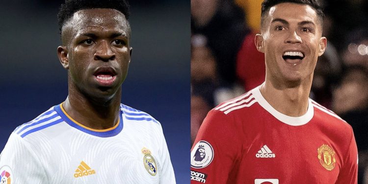 Vinicius réagit après le 801ème but de Cristiano Ronaldo