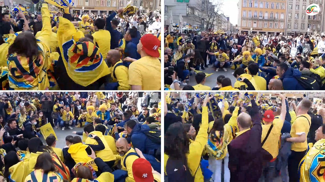 Folle ambiance des fans de Villareal à Munich quelques heures avant le match