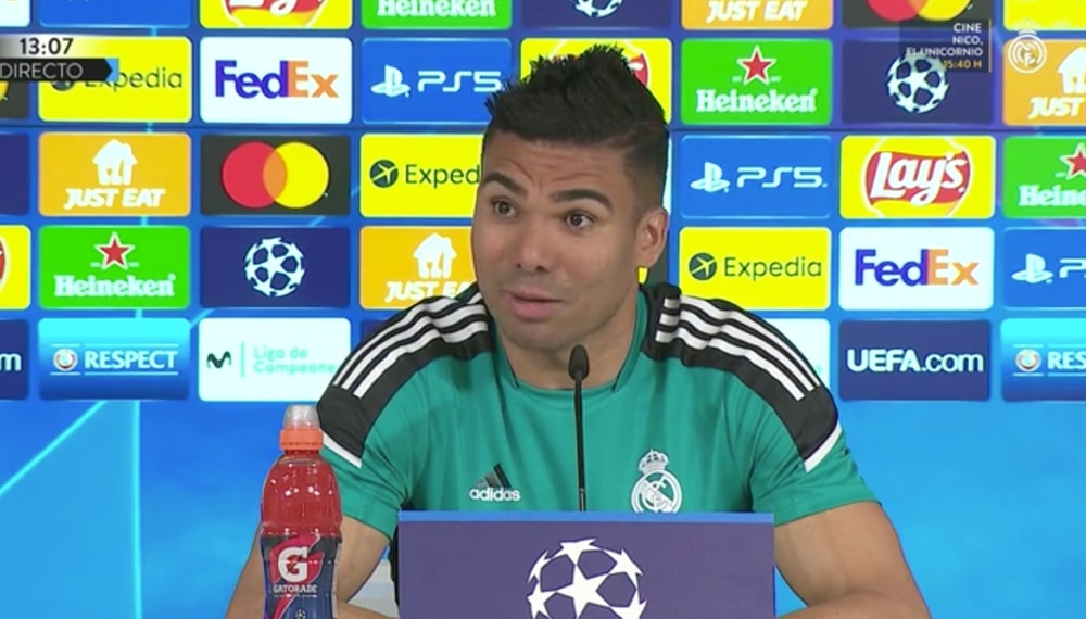 casemiro jugador del real madrid en la rueda de prensa previa al real madrid chelsea de cuartos de final de la champions 2021 22 captura realmadrid