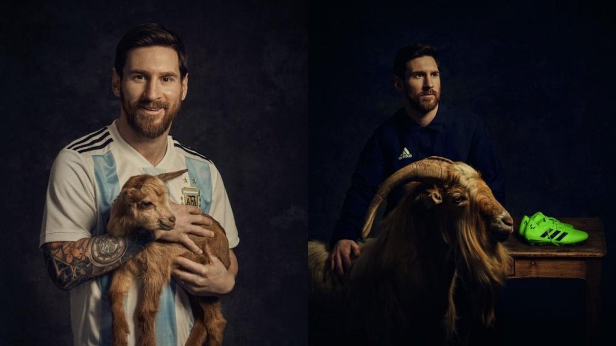 messi posa junto a dos cabras en una campana para el mundial lanzada por adidas en colaboracion con paper magazine adidas papermagazine