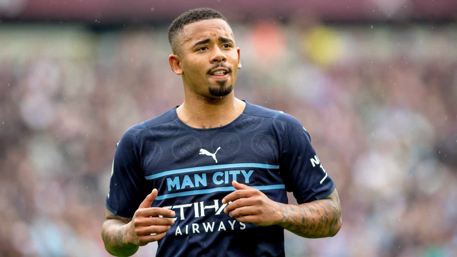 Gabriel Jesus playing in an away game for Manchester City