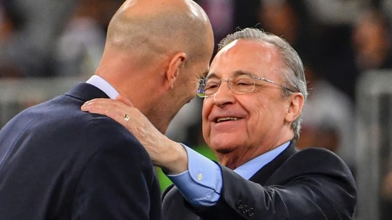 L entraineur du Real Madrid Zinedine Zidane et le president du club Florentino Perez a l issue de la Supercoupe d Espagne le 12 juin 2020 a Jeddah 1014359