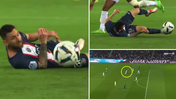 Vous avez peut-être manqué l’incroyable passe sans regard de Lionel Messi alors qu’il était au sol.