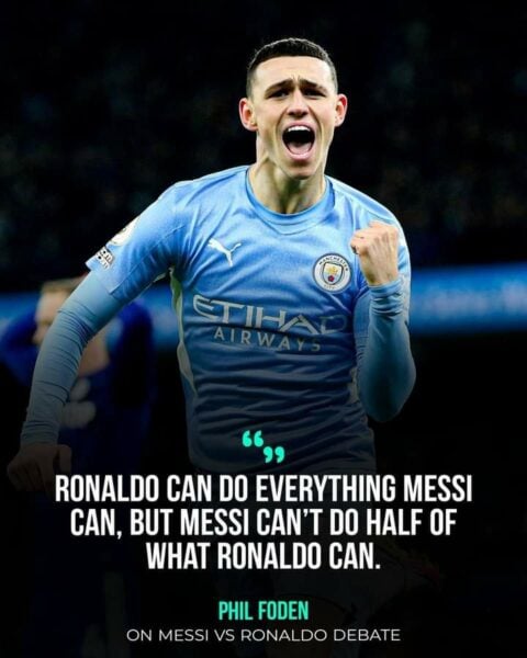 Man City: Phil Foden clôt le débat entre Messi et Ronaldo : "C'est lui le meilleur"