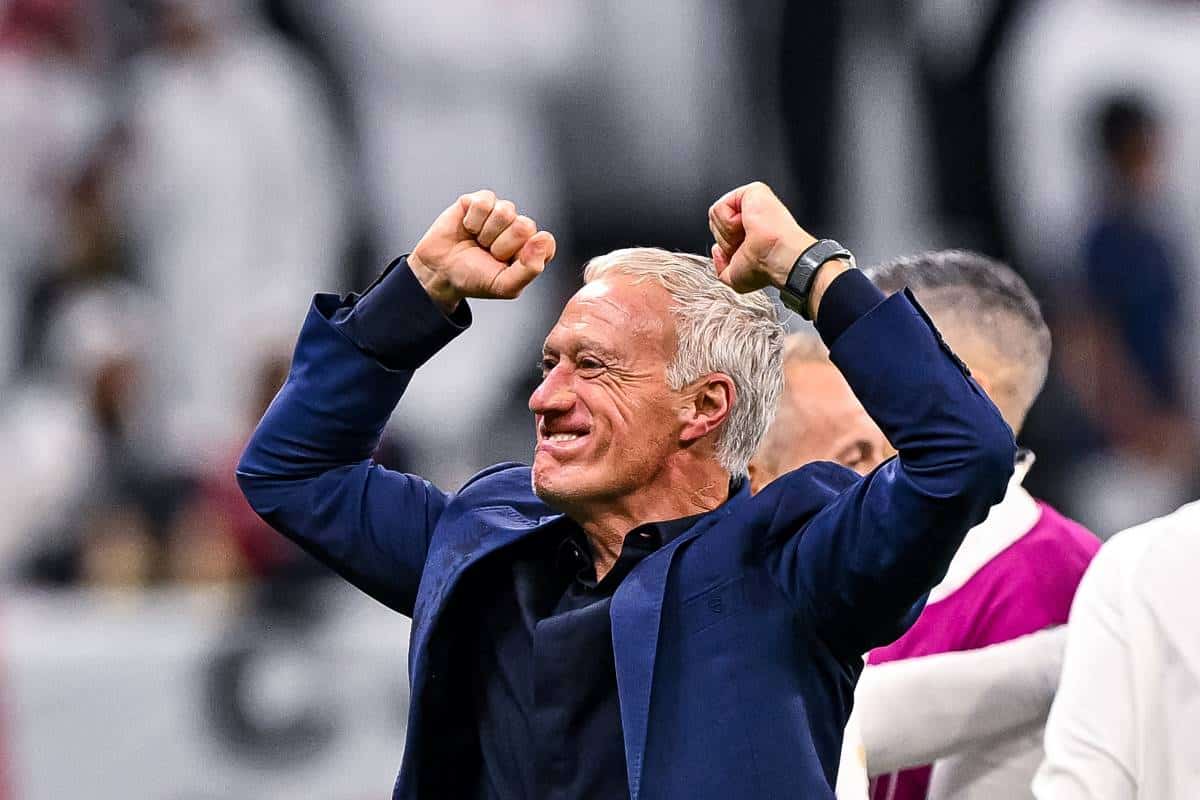 Didier Deschamps explose de joie apres la victoire des Bleus contre lAngleterre a la Coupe du Monde au Qatar 2