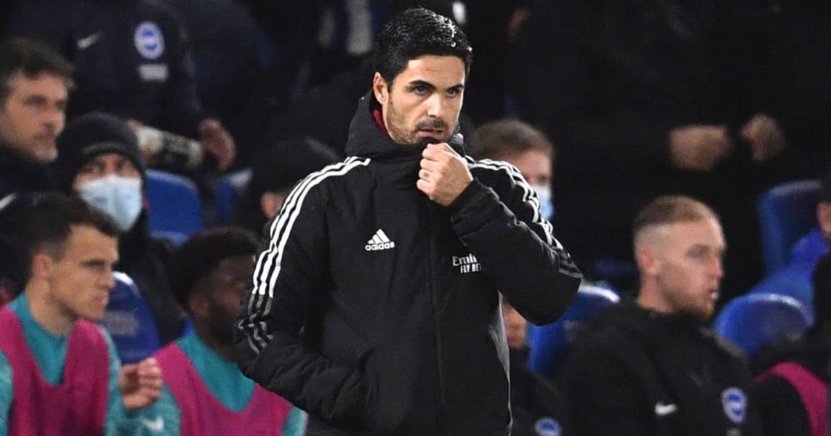 Mikel Arteta watching the game between Brighton and Arsenal