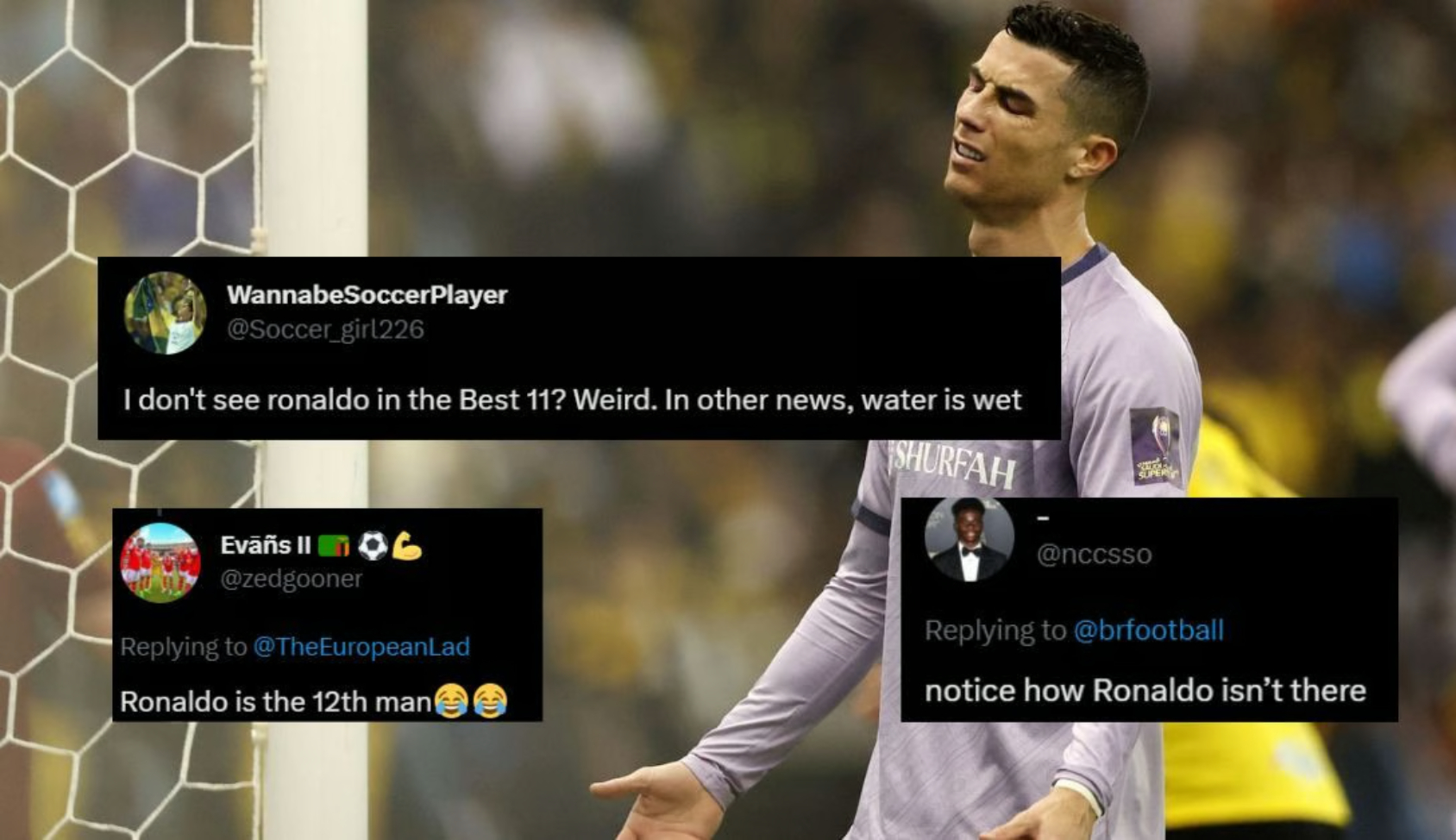 Les fans réagissent alors que Cristiano Ronaldo rate sa place dans le onze mondial de la FIFPRO