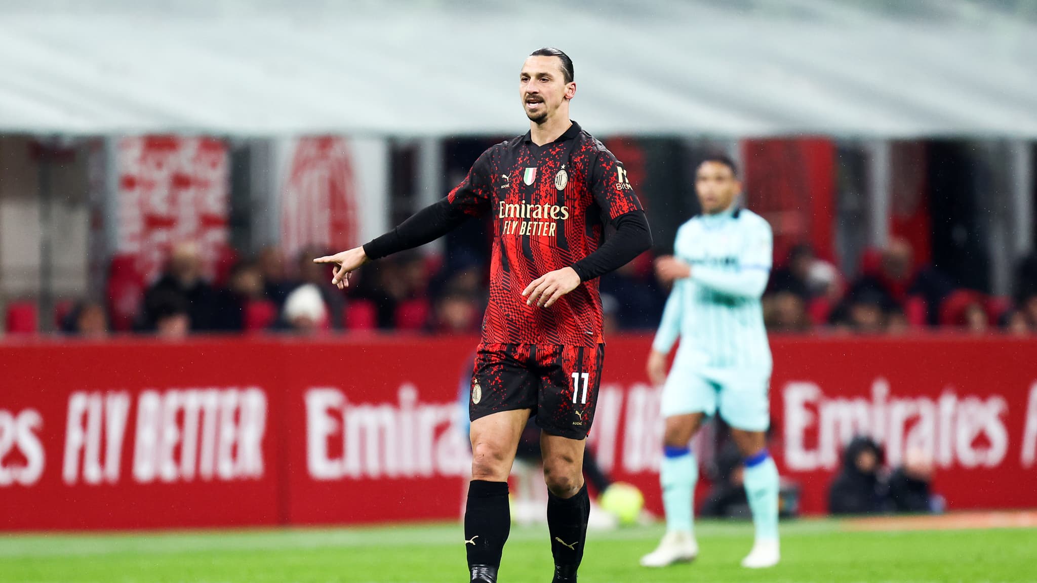 Zlatan Ibrahimovic Ac Milan gestures during the Serie A match between AC Milan vs Atalanta Bergamo at Guiseppe Meazza Stadium on February 26 2023 in Milan Italy 1586127