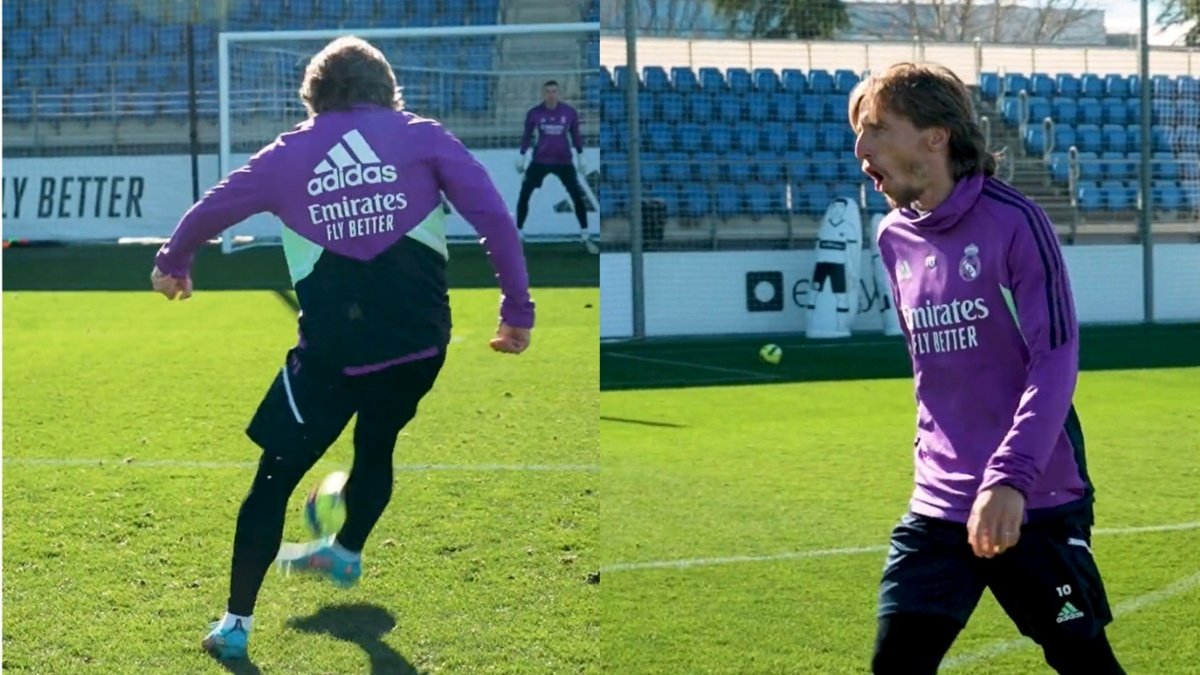 golazo con el exterior de modric en un entrenamiento del real madrid twitter realmadrid