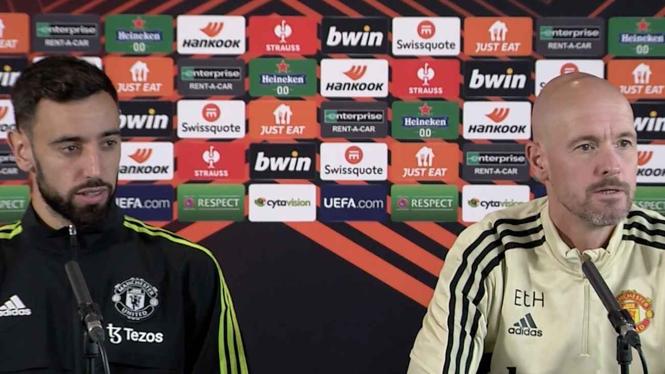 Bruno Fernandes and Erik ten Hag press conference1664970317867 large