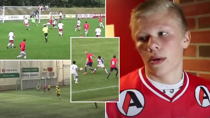 De nouvelles images montrent Erling Haaland, 14 ans, en train de démolir les défenses.