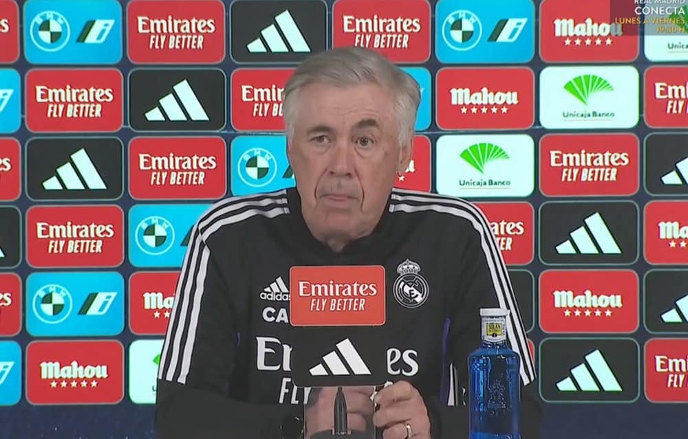 carlo ancelotti tecnico del real madrid en la rueda de prensa previa al encuentro contra el cadiz de la jornada 29 de laliga 2022 23 captura realmadridtv