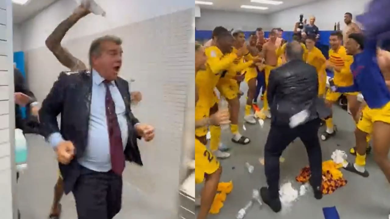 Barça champion de la Liga, Laporta se fait arroser de champagne dans les vestiaires, la vidéo devient virale