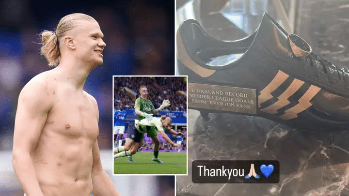 Erling Haaland a reçu un trophée « botte » de la part des supporters d’Everton.