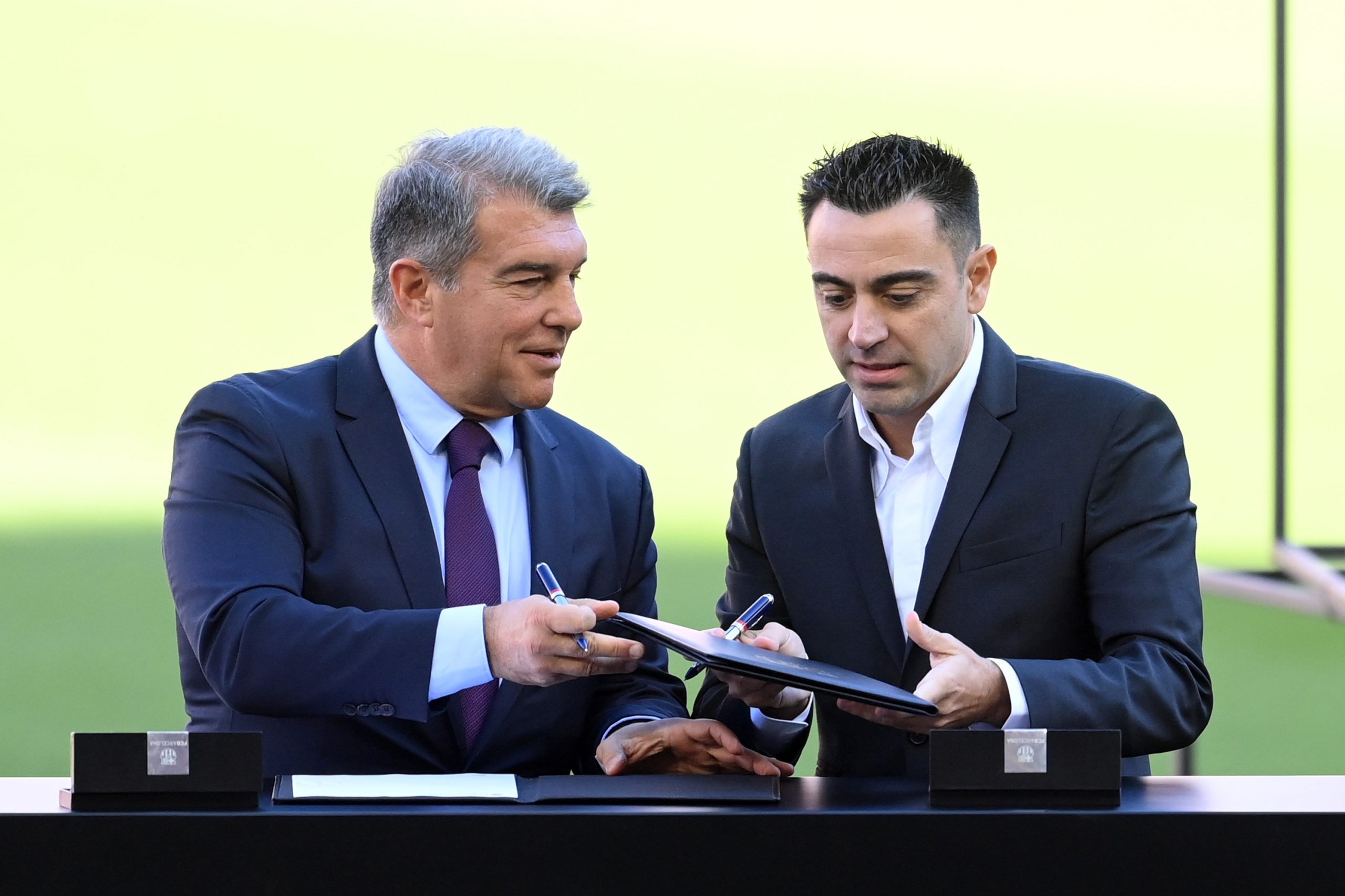 Joan Laporta and Xavi Hernandez