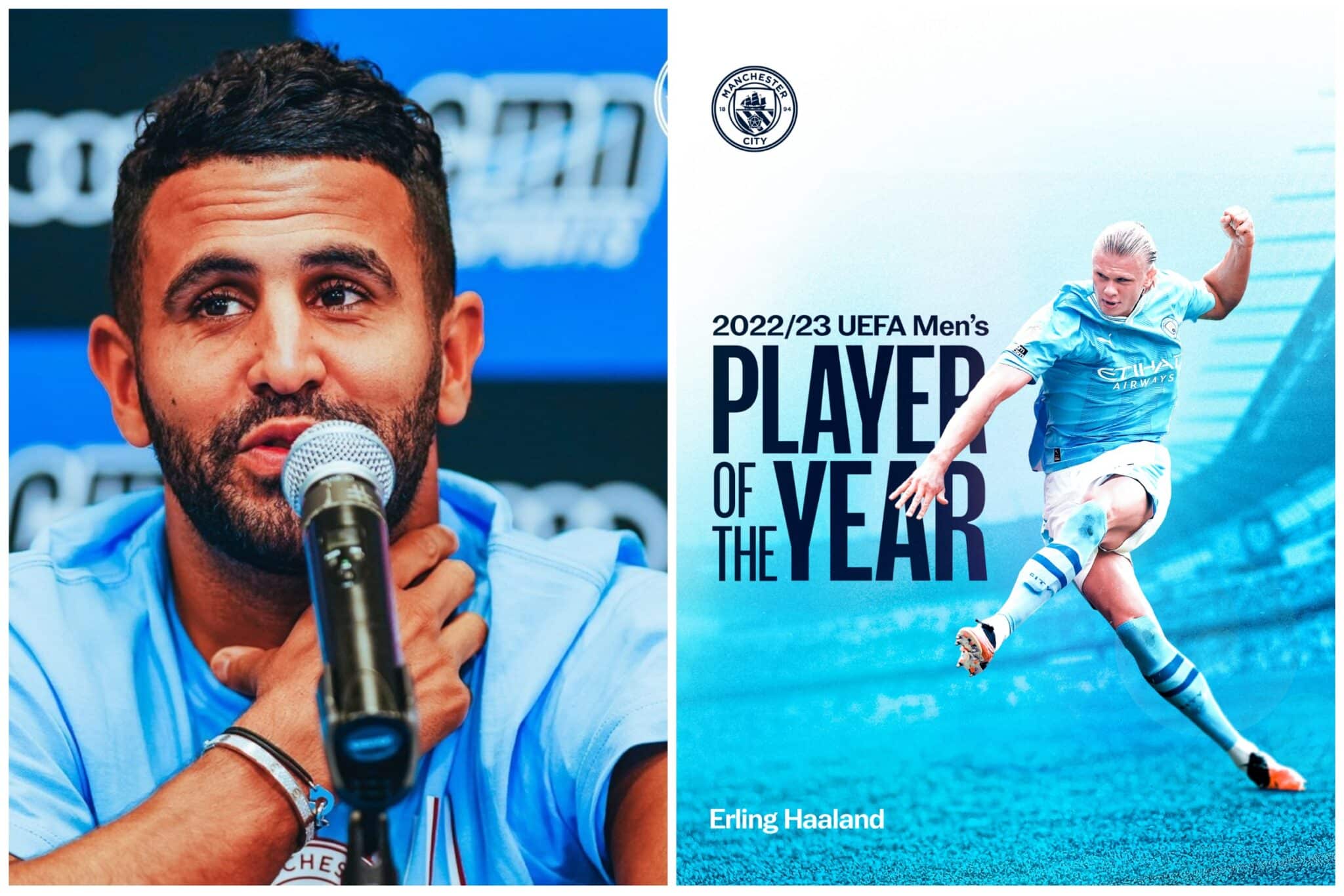 Man City: Mahrez adresse des mots de félicitation à Haaland meilleur joueur de la saison 2022-2023 !