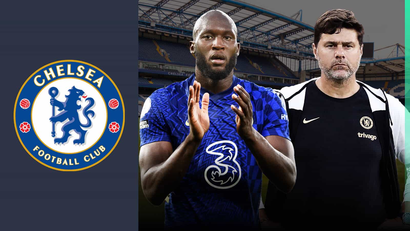 romelu lukaku and mauricio pochettino with chelsea badge