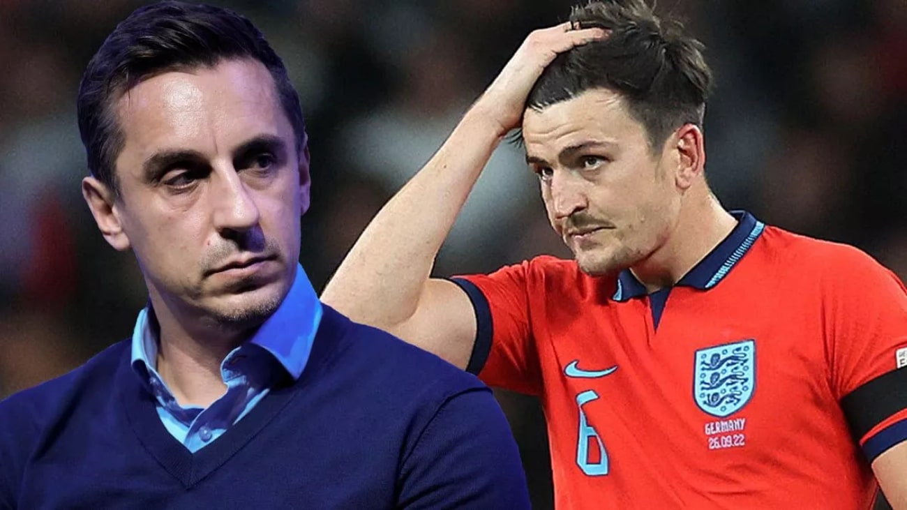 0 MAIN CUE UPLOAD Blended main of Harry Maguire dejected and Gary Neville neutral please cheers