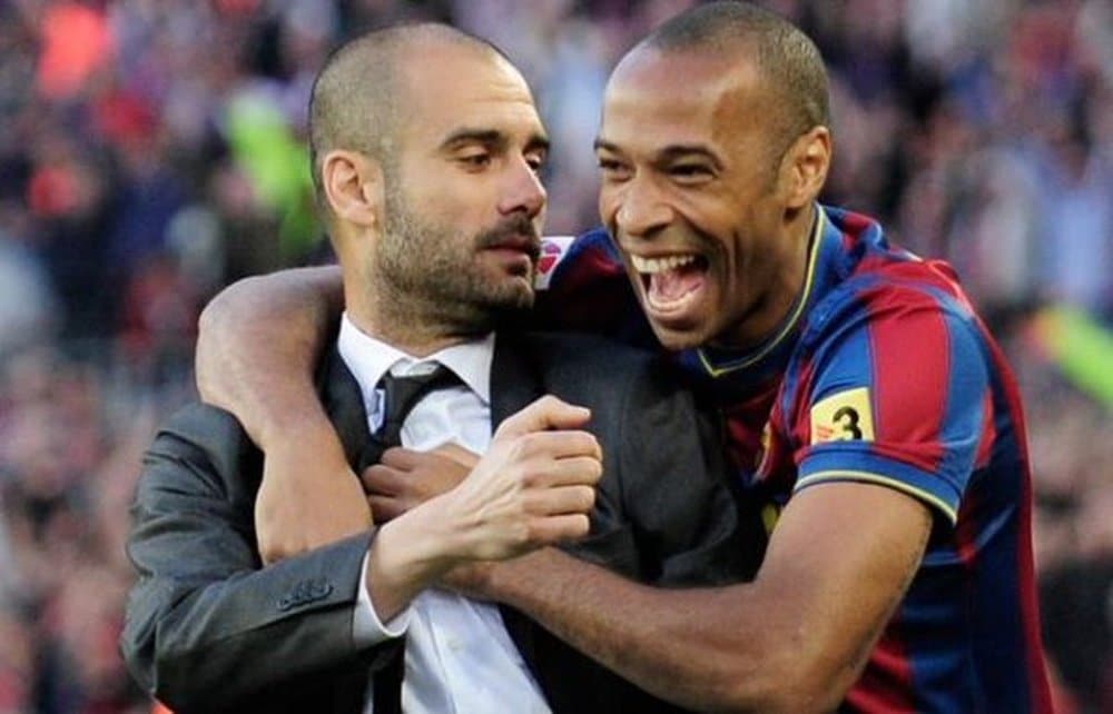 henry y guardiola en su etapa con el barcelona twitter