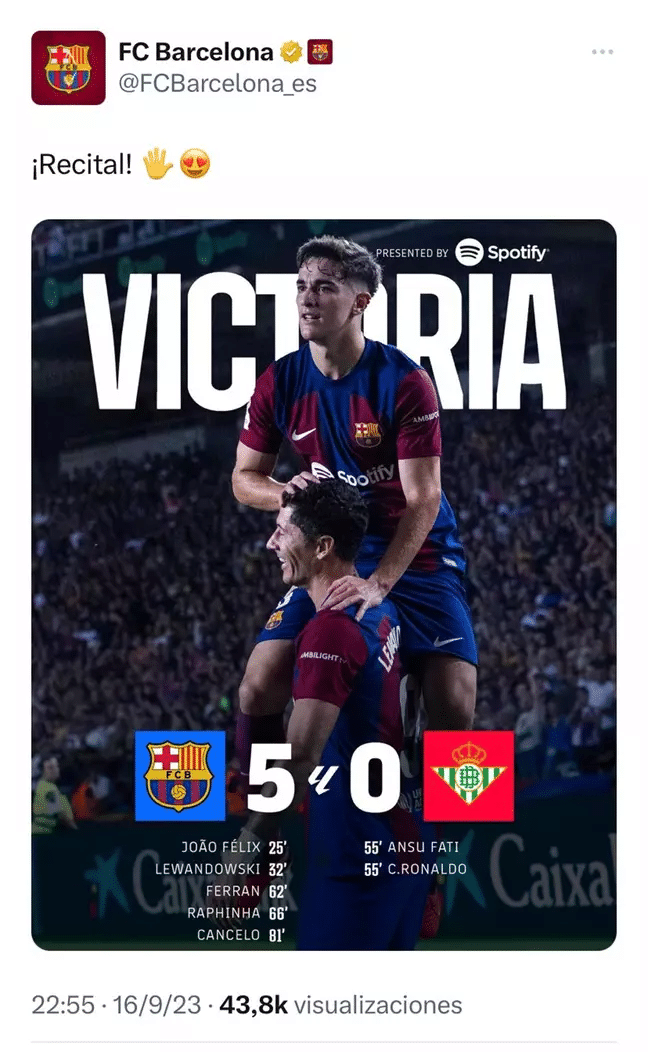 Mais l'équipe des médias sociaux du FC Barcelone a semé la confusion peu après le match en affichant le score.