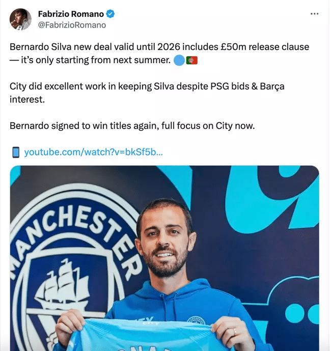 Le nouveau contrat de Bernardo Silva à Manchester City comprend une faible libération qui a laissé les fans stupéfaits.