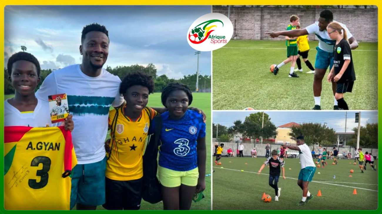 Asamoah Gyan dirige un stage pour les jeunes enfants des Tampa Bay Rowdies aux Etats-Unis