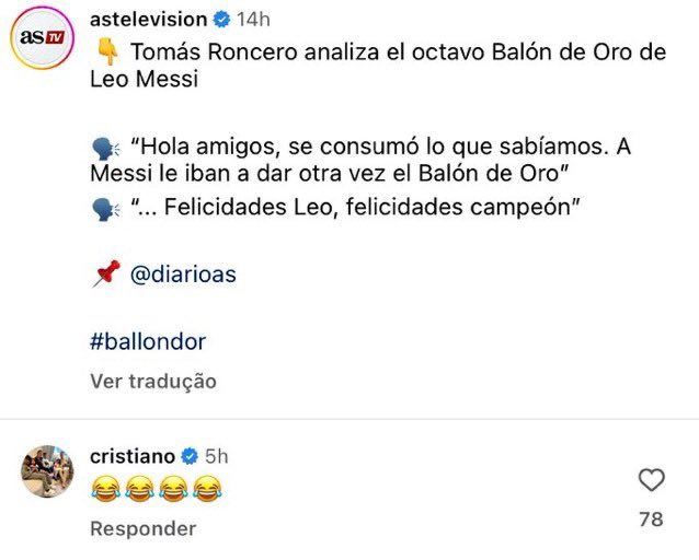 Ballon d'Or 2023 : La réaction lunaire de Cristiano Ronaldo à l'annonce du sacre de Messi