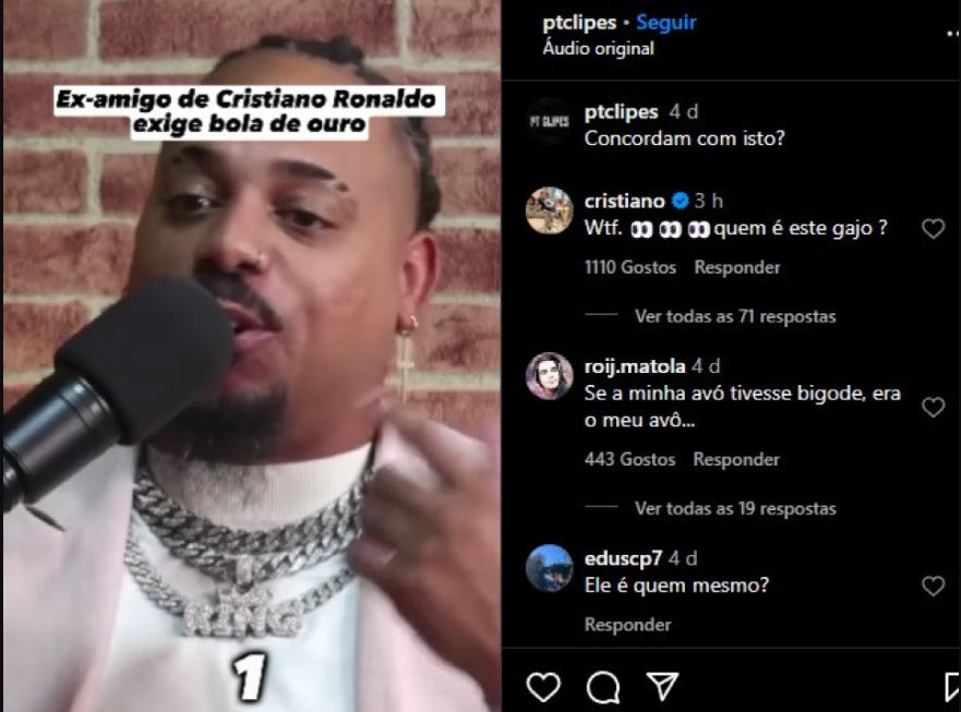 Ronaldo tacle un ancien coéquipier qui a évoqué le Ballon d’or : «Mais qui est ce type ?» 2 Commentaire de Ronaldo sous la vidéo de Fábio Paím