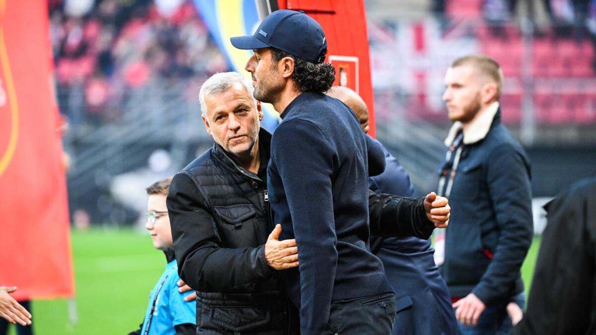 Fabio Grosso et Bruno Genesio avant Rennes Lyon 12 novembre 2023 1756001