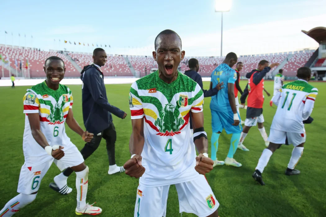 Mali players celebrate victory during the 2023 Under 17 African Cup of