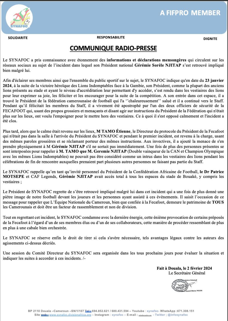 Altercation à la CAN 2023 : Gérémie Njitap enfonce Samuel Eto'o et la FECAFOOT