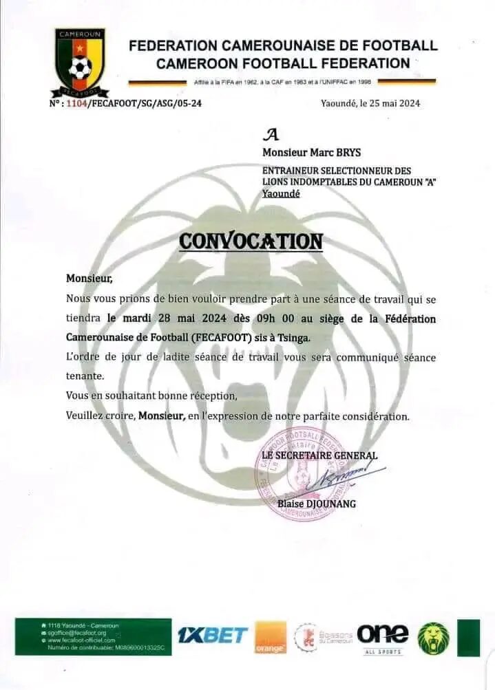 Retournement de situation, la FECAFOOT convoque Marc Brys (suspendu) ! 2 image 1 5