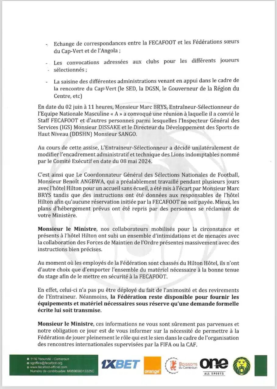 La lettre de Samuel Eto’o qui enflamme : « seuls les membres de l’encadrement nommés par la Fécafoot… »