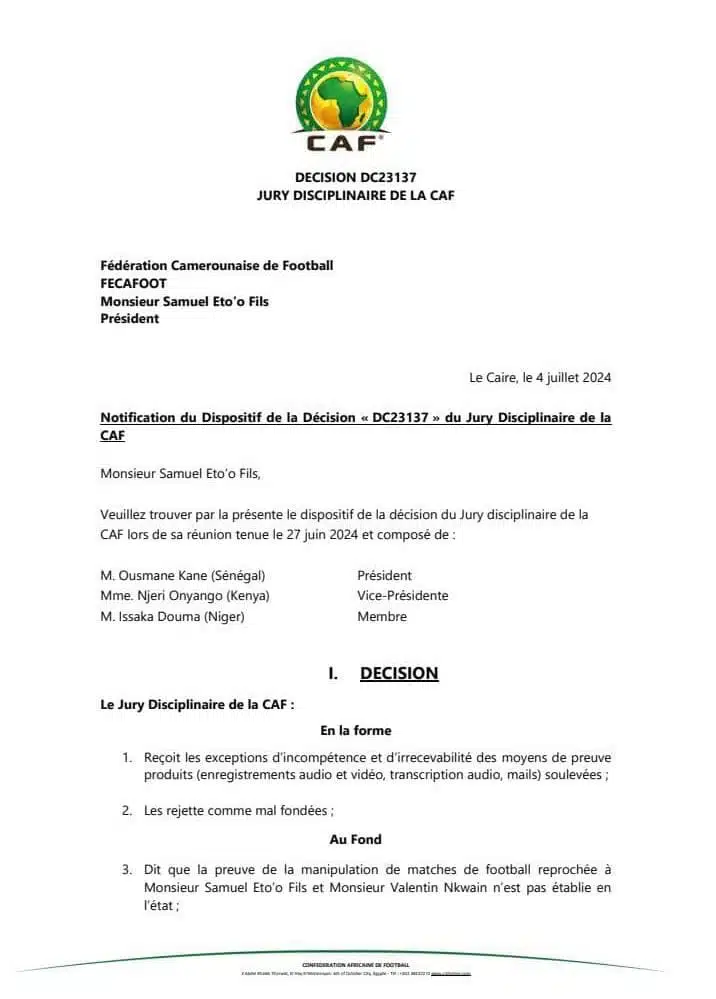 Samuel Eto’o prend très cher, l'intégralité de sa condamnation dévoilée 2 L'intégralité de la condamnation de Samuel Eto’o dévoilée