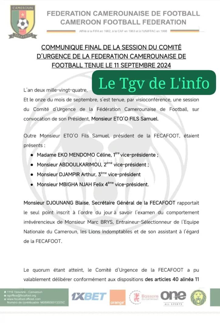Coup de tonnerre : 24h après le Zimbabwe, la Fecafoot suspend Marc Brys 