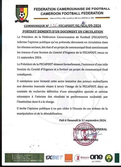 Marc Brys suspendu ? La Fecafoot dément un "faux communiqué" et dénonce une campagne de manipulation 2 Marc Brys suspendu ? La Fecafoot dément un "faux communiqué" et dénonce une campagne de manipulation