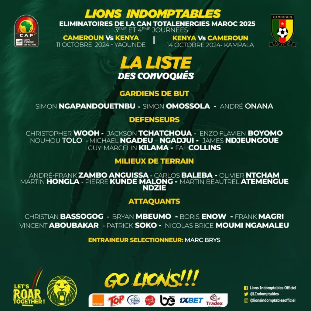 Cameroun : La liste de Marc Brys avec de grosse surprise !