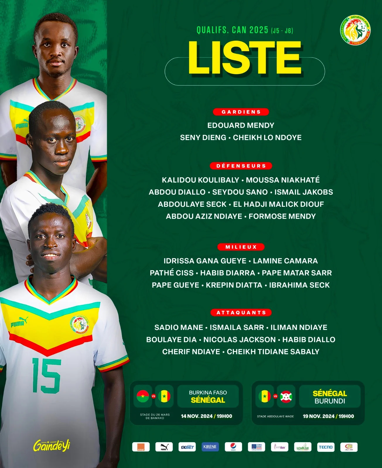 Pape Thiaw dévoile la liste du Sénégal avec 4 nouveautés et une grosse surprise ! 2 Pape Thiaw dévoile sa liste avec 4 nouveautés et une grosse surprise !
