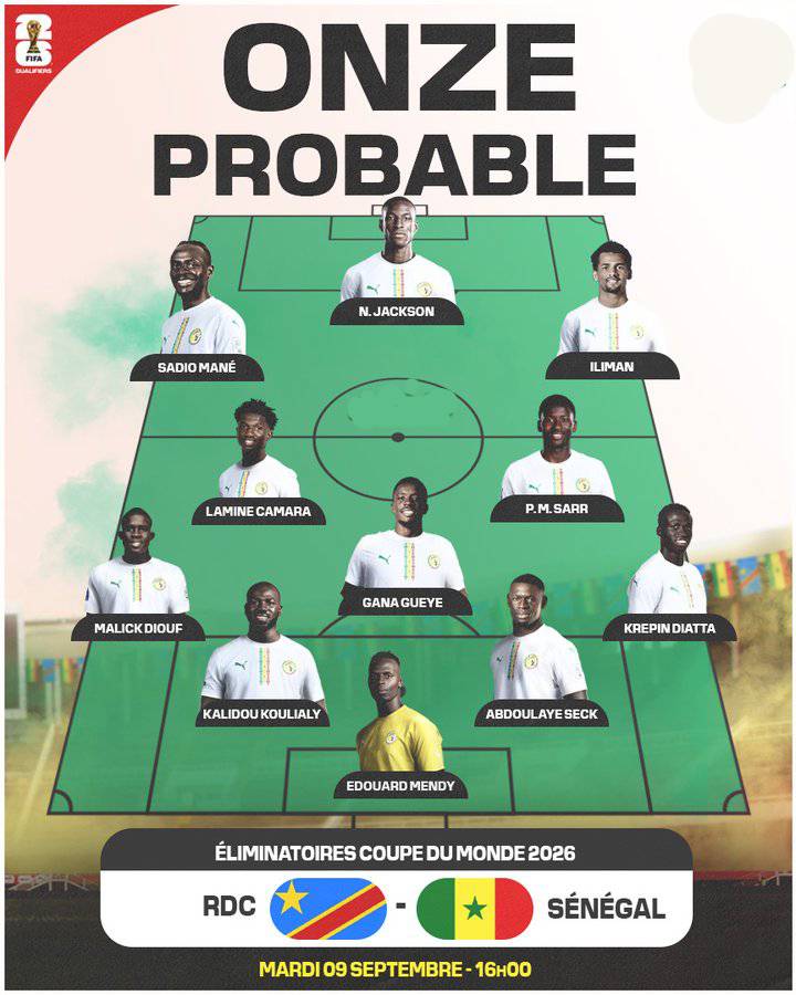 RDC – Sénégal : la compo probable des Lions avec Gueye, Lamine Camara et Jackson